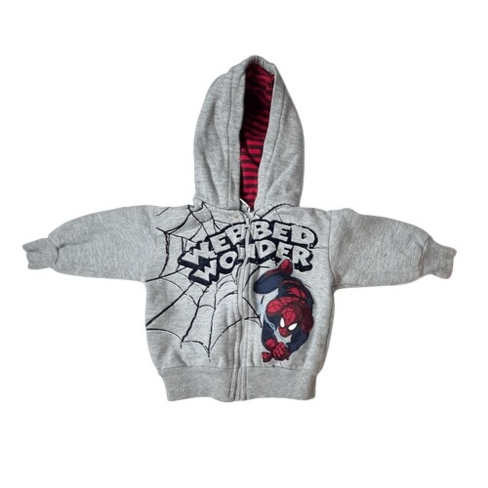 Marvel Webbed Wonder Zipper Gray Hooded Sweat Jacket Toddler 18 months Superhero